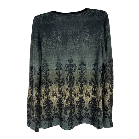 Christopher And Banks Womens Long Sleeve Top Large Green Black Pattern - Picture 6 of 13